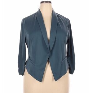Torrid Teal Drape Front Blazer Size 2 Plus Ruched Sleeve Career Jacket